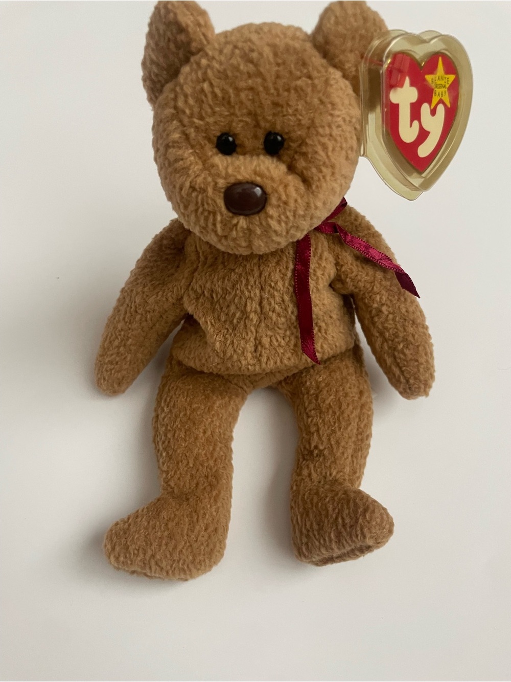 Ty Beanie Baby Curly Brown Bear Vintage Retired w/ Swing Tag & Protector